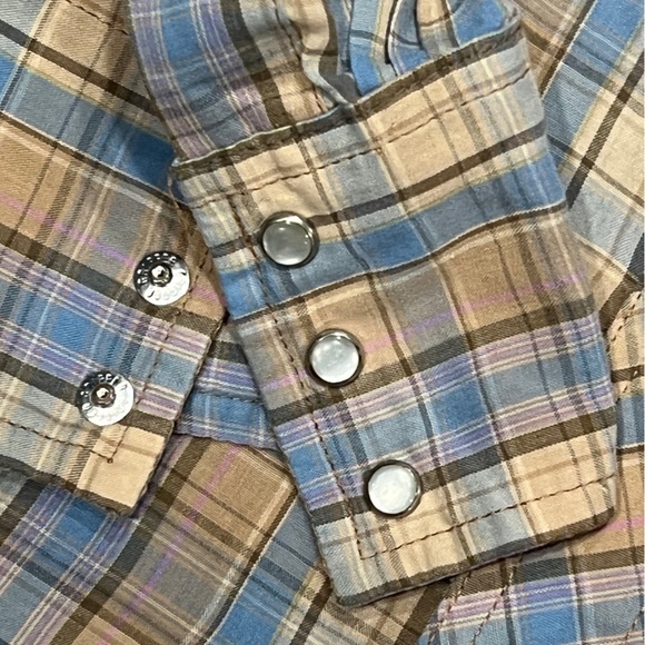 Wrangler Multicolor Plaid Shirt Rockabilly Pearl Snap Button Down Rancher Shirt - Picture 5 of 6